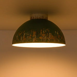 LightFixturesUSA - French Country Weathered Gilded Patina Teal Dome Flush Mount - Pendant Light - 13.8 in - 