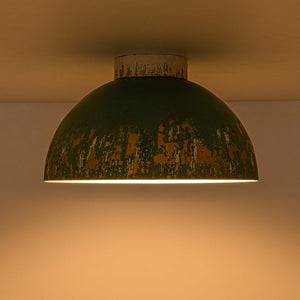 LightFixturesUSA - French Country Weathered Gilded Patina Teal Dome Flush Mount - Pendant Light - 13.8 in - 