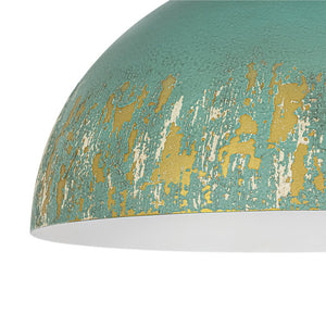 LightFixturesUSA - French Country Weathered Gilded Patina Teal Dome Flush Mount - Pendant Light - 13.8 in - 
