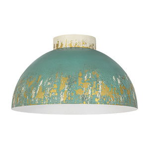 LightFixturesUSA - French Country Weathered Gilded Patina Teal Dome Flush Mount - Pendant Light - 13.8 in - 