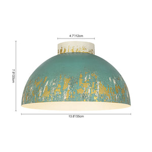LightFixturesUSA - French Country Weathered Gilded Patina Teal Dome Flush Mount - Pendant Light - 13.8 in - 