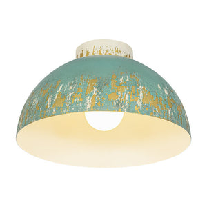 LightFixturesUSA - French Country Weathered Gilded Patina Teal Dome Flush Mount - Pendant Light - 13.8 in - 