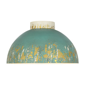 LightFixturesUSA - French Country Weathered Gilded Patina Teal Dome Flush Mount - Pendant Light - 13.8 in - 