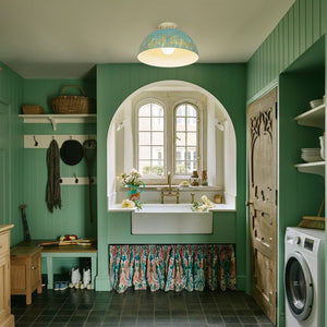 LightFixturesUSA - French Country Weathered Gilded Patina Teal Dome Flush Mount - Pendant Light - 13.8 in - 