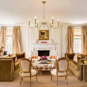 LightFixturesUSA - French Country White Wood Brass Iron Candle Chandelier - Chandelier - 38 in - 