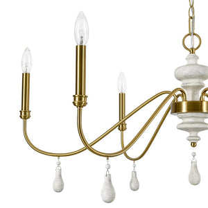 LightFixturesUSA - French Country White Wood Brass Iron Candle Chandelier - Chandelier - 38 in - 