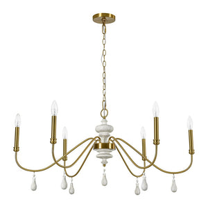 LightFixturesUSA - French Country White Wood Brass Iron Candle Chandelier - Chandelier - 38 in - 