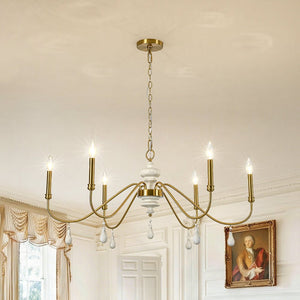 LightFixturesUSA - French Country White Wood Brass Iron Candle Chandelier - Chandelier - 38 in - 