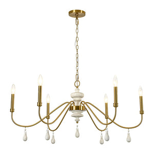 LightFixturesUSA - French Country White Wood Brass Iron Candle Chandelier - Chandelier - 38 in - 
