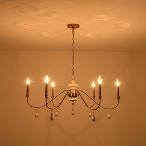LightFixturesUSA - French Country White Wood Brass Iron Candle Chandelier - Chandelier - 38 in - 