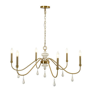 LightFixturesUSA - French Country White Wood Brass Iron Candle Chandelier - Chandelier - 38 in - 