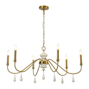 LightFixturesUSA - French Country White Wood Brass Iron Candle Chandelier - Chandelier - 38 in - 