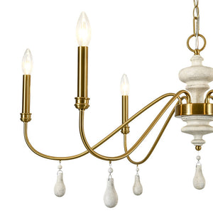 LightFixturesUSA - French Country White Wood Brass Iron Candle Chandelier - Chandelier - 38 in - 