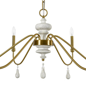 LightFixturesUSA - French Country White Wood Brass Iron Candle Chandelier - Chandelier - 38 in - 