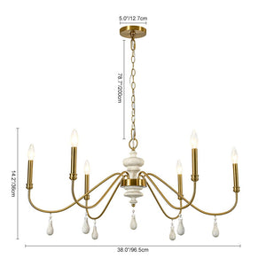 LightFixturesUSA - French Country White Wood Brass Iron Candle Chandelier - Chandelier - 38 in - 