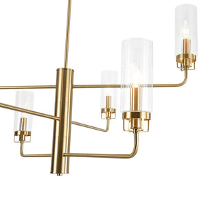 LightFixturesUSA - French Cylinder Ribbed Glass Round Tiered Candle Chandelier - Chandelier - Brass - 