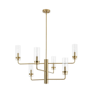 LightFixturesUSA - French Cylinder Ribbed Glass Round Tiered Candle Chandelier - Chandelier - Brass - 