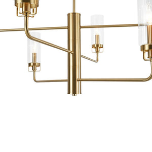 LightFixturesUSA - French Cylinder Ribbed Glass Round Tiered Candle Chandelier - Chandelier - Brass - 