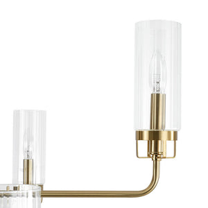 LightFixturesUSA - French Cylinder Ribbed Glass Round Tiered Candle Chandelier - Chandelier - Brass - 