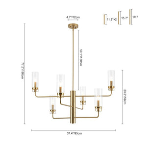 LightFixturesUSA - French Cylinder Ribbed Glass Round Tiered Candle Chandelier - Chandelier - Brass - 