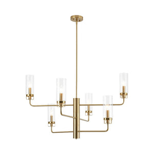 LightFixturesUSA - French Cylinder Ribbed Glass Round Tiered Candle Chandelier - Chandelier - Brass - 