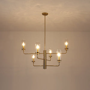 LightFixturesUSA - French Cylinder Ribbed Glass Round Tiered Candle Chandelier - Chandelier - Brass - 