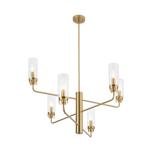 LightFixturesUSA - French Cylinder Ribbed Glass Round Tiered Candle Chandelier - Chandelier - Brass - 