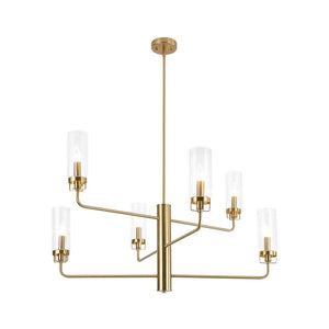 LightFixturesUSA - French Cylinder Ribbed Glass Round Tiered Candle Chandelier - Chandelier - Brass - 
