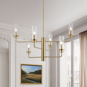 LightFixturesUSA - French Cylinder Ribbed Glass Round Tiered Candle Chandelier - Chandelier - Brass - 
