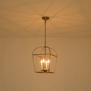 LightFixturesUSA-French Distressed Gold Candle Arch Square Lantern Chandelier-Chandelier-Gold-