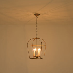 LightFixturesUSA-French Distressed Gold Candle Arch Square Lantern Chandelier-Chandelier-Gold-