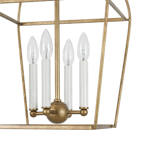 LightFixturesUSA-French Distressed Gold Candle Arch Square Lantern Chandelier-Chandelier-Gold-