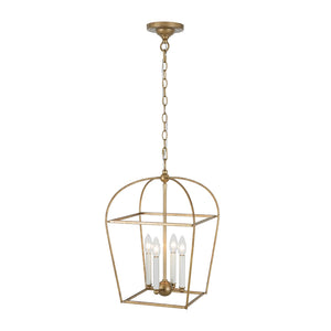 LightFixturesUSA-French Distressed Gold Candle Arch Square Lantern Chandelier-Chandelier-Gold-