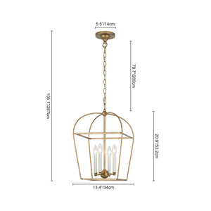 LightFixturesUSA-French Distressed Gold Candle Arch Square Lantern Chandelier-Chandelier-Gold-