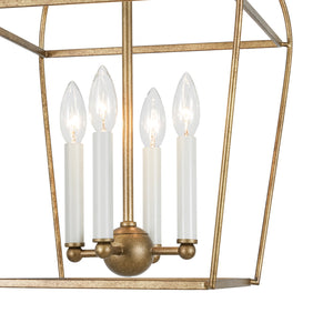 LightFixturesUSA-French Distressed Gold Candle Arch Square Lantern Chandelier-Chandelier-Gold-