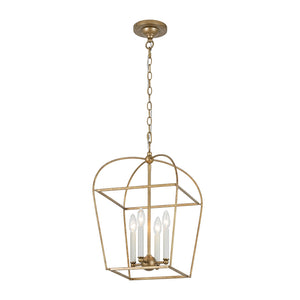 LightFixturesUSA-French Distressed Gold Candle Arch Square Lantern Chandelier-Chandelier-Gold-