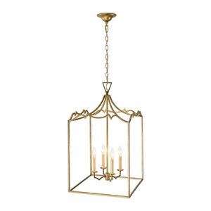 LightFixturesUSA - French Distressed Gold Candle Square Lantern Chandelier - Chandelier - 17.3 in - 