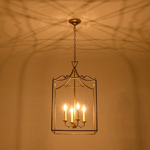 LightFixturesUSA - French Distressed Gold Candle Square Lantern Chandelier - Chandelier - 17.3 in - 