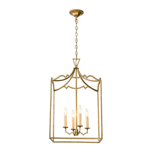 LightFixturesUSA - French Distressed Gold Candle Square Lantern Chandelier - Chandelier - 17.3 in - 