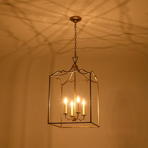 LightFixturesUSA - French Distressed Gold Candle Square Lantern Chandelier - Chandelier - 17.3 in - 