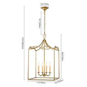 LightFixturesUSA - French Distressed Gold Candle Square Lantern Chandelier - Chandelier - 17.3 in - 
