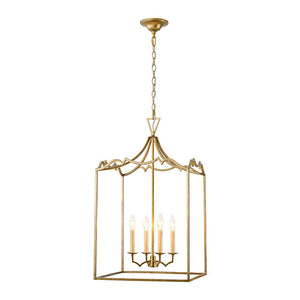 LightFixturesUSA - French Distressed Gold Candle Square Lantern Chandelier - Chandelier - 17.3 in - 