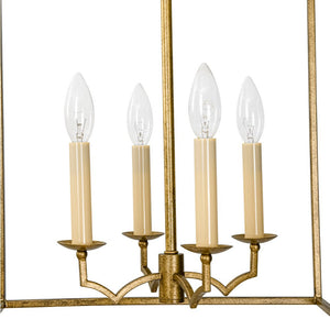 LightFixturesUSA - French Distressed Gold Candle Square Lantern Chandelier - Chandelier - 17.3 in - 