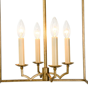 LightFixturesUSA - French Distressed Gold Candle Square Lantern Chandelier - Chandelier - 17.3 in - 