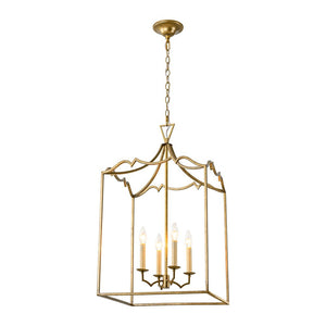 LightFixturesUSA - French Distressed Gold Candle Square Lantern Chandelier - Chandelier - 17.3 in - 