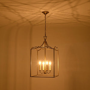LightFixturesUSA - French Distressed Gold Candle Square Lantern Chandelier - Chandelier - 17.3 in - 