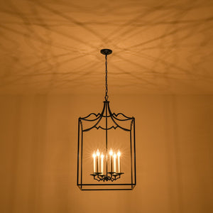 LightFixturesUSA-French Distressed Gold Candle Square Lantern Chandelier-Chandelier-21.7 in/Black-