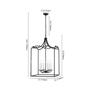 LightFixturesUSA-French Distressed Gold Candle Square Lantern Chandelier-Chandelier-21.7 in/Black-