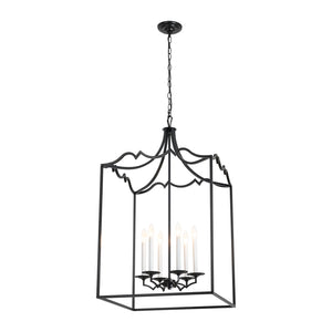 LightFixturesUSA-French Distressed Gold Candle Square Lantern Chandelier-Chandelier-21.7 in/Black-