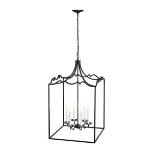 LightFixturesUSA-French Distressed Gold Candle Square Lantern Chandelier-Chandelier-21.7 in/Black-